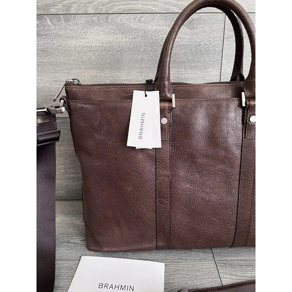 Brahmin Beckett cocoa brown Manchester genuine leather men laptop bag B000514